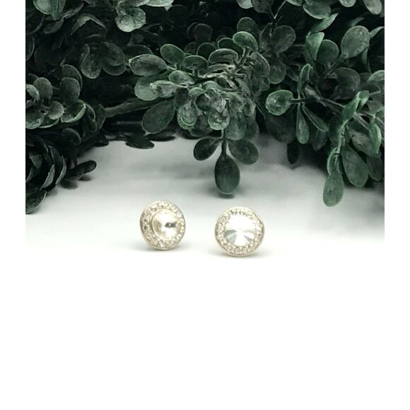 Silver -Tone Round Crystal Rhinestone Stud Earrings - Picture 4 of 5
